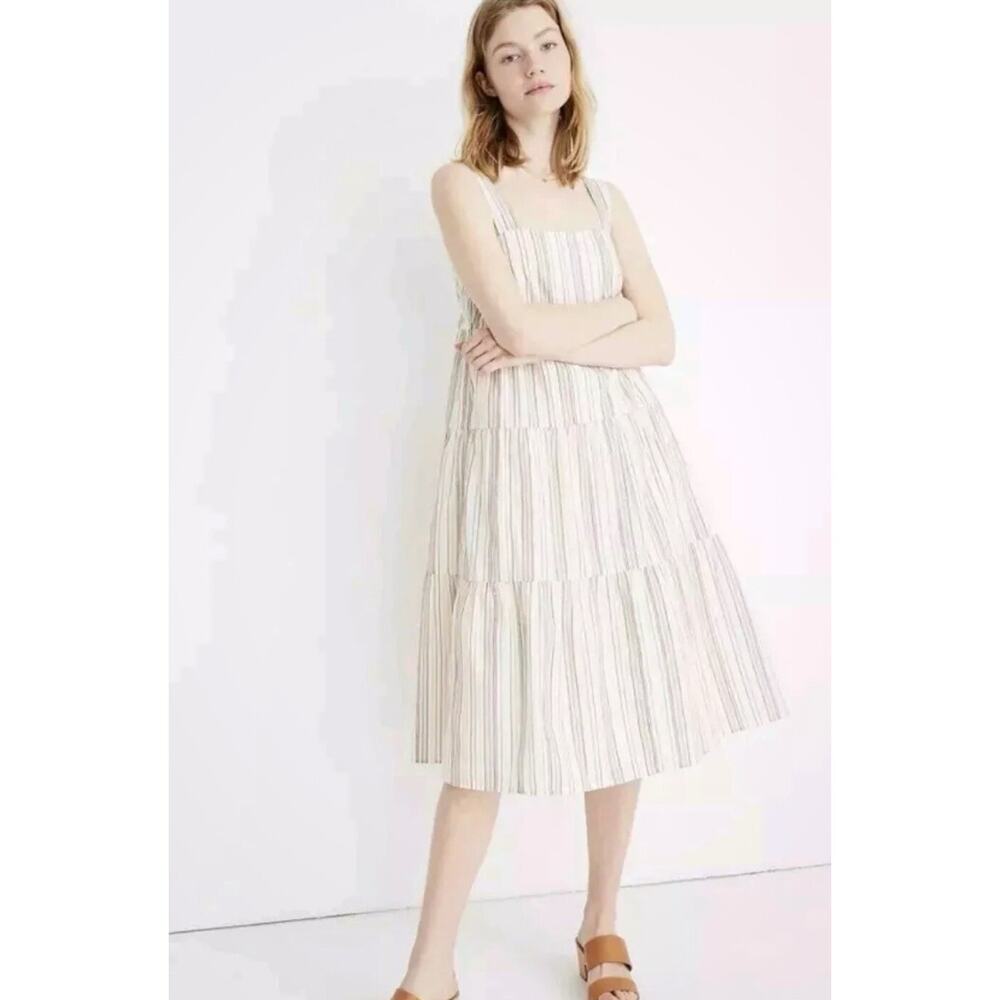 Madewell Women's Button-Back Tiered Dress in‎ Textural Rainbow Stripe Size 0